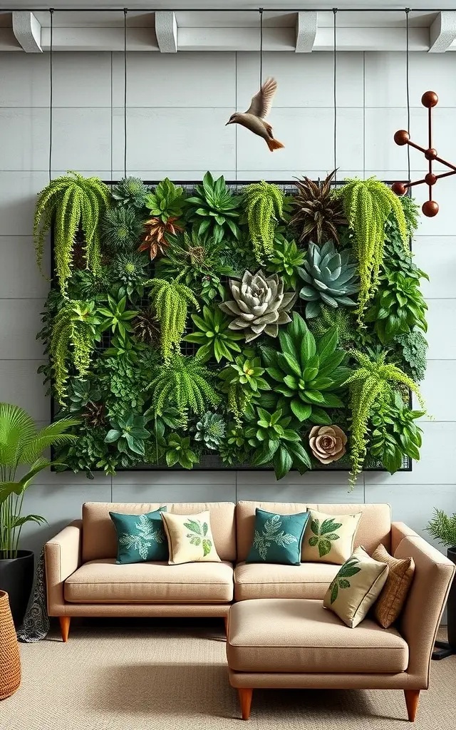 Hanging Gardens: Vertical Dreams - Elevate your decor with a series of suspended planters that dance in the air, each one a unique vessel for thriving plants. Use macramé hangers or modern geometric frames to create a vertical garden that draws the eye upward, turning your ceiling into an enchanting sky of greenery. The interplay of light and shadow adds drama to your space, making it a living work of art.