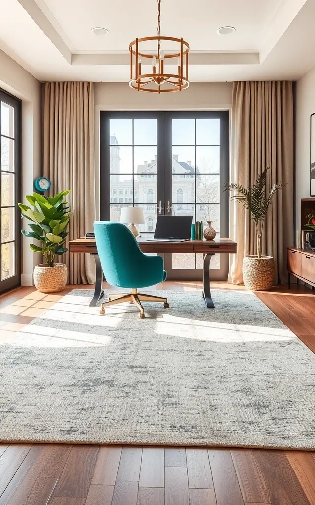 The Luxe Layering - Elevate your workspace without overwhelming it! Layer textures through carefully chosen accessories—think plush rugs, velvet cushions, and a stylish throw blanket over your minimalist chair. Mixing textures adds depth and warmth, transforming your office into a cozy yet luxurious environment that invites you to stay productive.