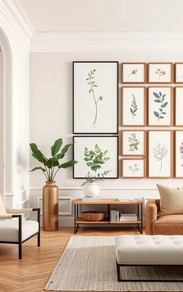 Framed Flora: Nature in a Gallery - Transform your walls into an art gallery featuring botanical prints and real plant specimens. Frame an assortment of dried flowers, leaves, and even small succulents to create a cohesive collection that celebrates the beauty of the natural world. This sophisticated display brings an organic aesthetic to your decor while sparking conversations about the wonders of nature.