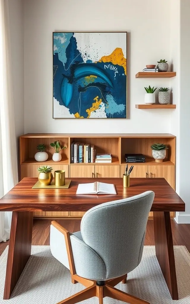 Artful Organization - Who says organization can't be chic? Introduce decorative storage solutions, like elegant baskets and stylish filing cabinets, that double as art pieces. By choosing unique designs and colors, you can keep your workspace tidy while also showcasing your personality. The key is to keep it minimalist yet visually interesting.