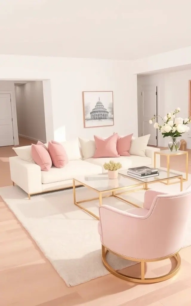 Blush Elegance - Infuse your interiors with a hint of romance through the delicate pairing of cream and soft blush pink. This gentle combination adds warmth and sophistication, perfect for bedrooms or cozy nooks. Think plush cushions, velvety throws, and artful decor that invites both comfort and style.