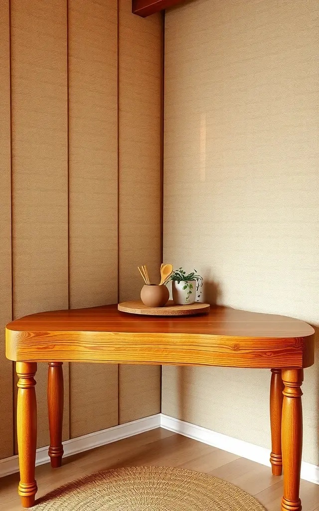 Rustic Retreat Desk Nook - Step into the Rustic Retreat Desk Nook where reclaimed wood meets sophisticated design. Here, a simple, white-washed desk is adorned with terracotta pots bursting with succulents. Soft, ambient lighting filters through sheer curtains, casting a gentle glow that accentuates the natural textures within the space. Layer in woven baskets and handmade ceramics to create a cozy, inviting atmosphere. This nook is not just an office—it’s a haven where creativity flourishes amidst the earthy tones and organic textures, providing a perfect balance of minimalism and warmth.