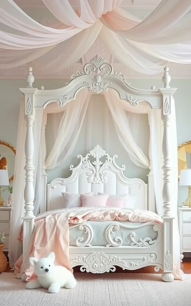 Pastel Dreamscape - Imagine a whimsical canopy bed dressed in a palette of soft pastels—blush pinks, lavender purples, and mint greens. Each color whispers calmness and creativity, inviting both relaxation and inspiration. Pair this dreamy setup with a canopy made of lightly embroidered fabric, allowing glimpses of the outside world while providing a sense of cozy refuge. Layer the bed with pillows in various shapes and sizes, creating a tactile experience that encourages you to dive into comfort. This design is about accessibility—mix high-end pieces with affordable finds to create a luxurious feeling that anyone can embrace.