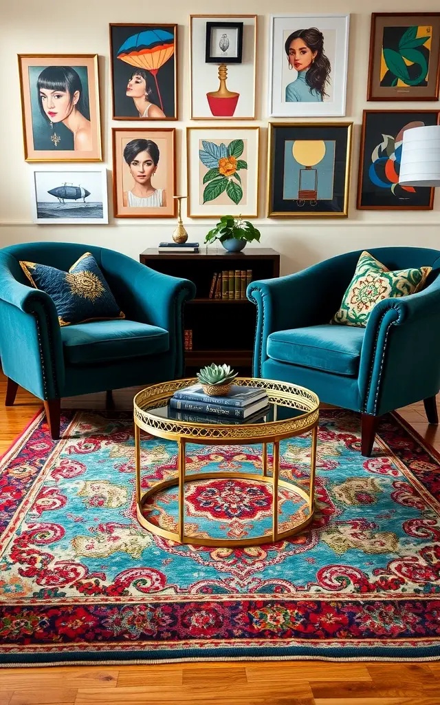 Chic Eclecticism - Who says you can’t mix patterns and styles? Embrace a daring spirit with ‘Chic Eclecticism’—a delightful blend of textures and colors. Set a vibrant velvet armchair in an unexpected hue, such as mustard yellow or deep burgundy, against a backdrop of patterned wallpaper or an artful gallery wall. Pair it with a vintage-inspired brass side table that features intricate details or an antique finish. This combination not only sparks conversation but also adds depth and personality, inviting guests to explore the stories each piece tells.