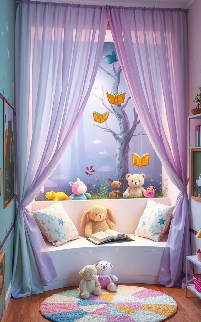 Whimsical Reading Nook - Create a cozy corner that beckons little readers with oversized floor cushions, a mini bookshelf, and a playful teepee. Adorn the teepee with colorful bunting and twinkling string lights, making it a perfect hideaway where stories come to life and imaginations soar.