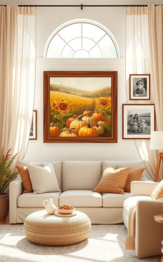 Heritage Harvest - Wrap your gallery wall in nostalgia by using reclaimed wooden frames that echo the charm of yesteryears. In each frame, introduce dried leaves collected from your own walks, celebrating not just the beauty of fall but also the memories tied to those moments. The juxtaposition of the sturdy wood against the fragile leaves creates a beautiful dialogue about nature and time. Hang them in a grid pattern in your entryway or above a mantelpiece, welcoming guests with a heartwarming reminder of the season’s bountiful beauty and the stories that connect us.