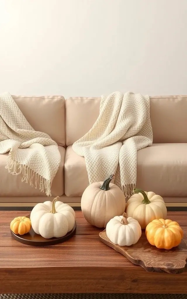 Whispers of Wheat and Warmth - Embrace the organic beauty of autumn with a design that celebrates nature's palette. Begin with a sand-toned beige sofa, complemented by natural woven baskets filled with dried wheat and pampas grass. A statement area rug in subtle earth tones ties the room together, invoking the feeling of fallen leaves underfoot. Accentuate the space with warm candlelight—think soft amber and gold—to evoke a cozy glow during chilly evenings. This harmonious blend of textures and hues creates a sophisticated atmosphere, inviting relaxation and conversation.