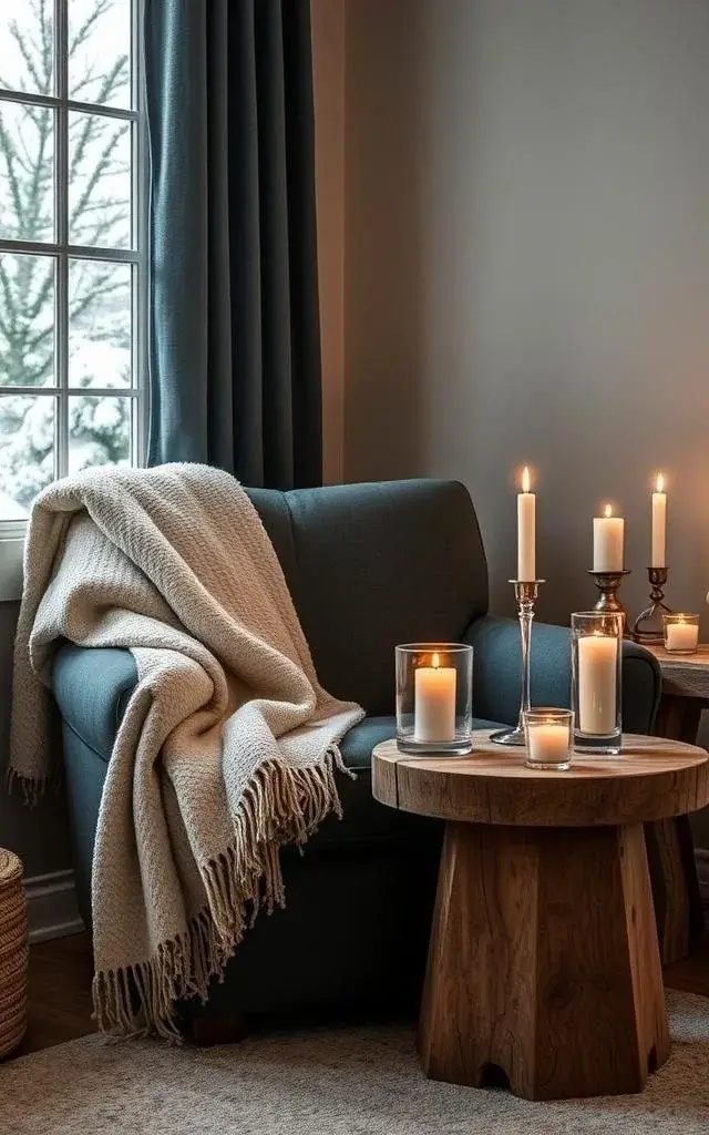 Candlelit Serenity Lounge - Wrap yourself in the inviting warmth of the Candlelit Serenity Lounge, where a plush faux fur chair cover transforms your seating into a sanctuary of comfort. Pair this with a cluster of artisanal candles that flicker softly, casting a golden glow across your workspace. This layered lighting not only sets a tranquil mood but ignites creativity, merging the chill of winter with the warmth of a welcoming hearth. Let the gentle aroma from the candles enhance your focus, making every work session a fragrant escape.