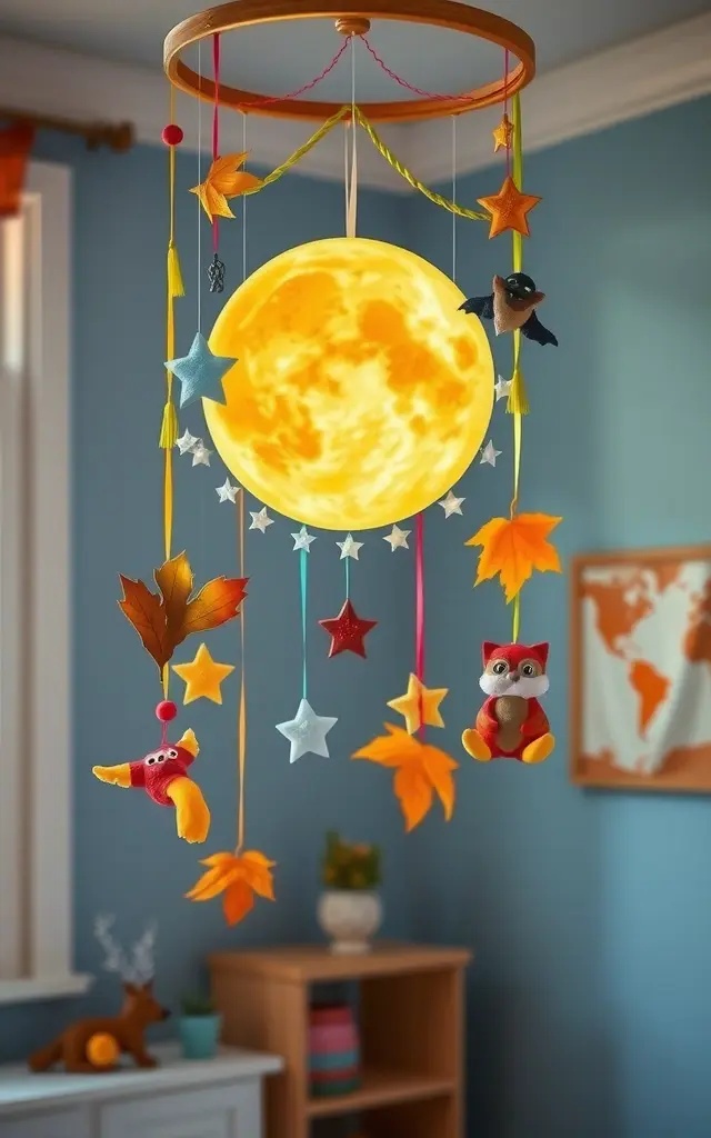 Harvest Moon Mobile: A Whimsical Craft - Gather twigs, colorful paper, and string to craft a celestial hanging mobile that mimics a magical Thanksgiving night sky. Each moon and star can be painted by little hands, creating a gentle reminder of the beauty of the season that dances above their heads.