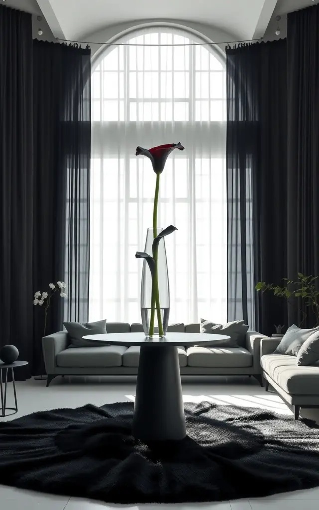 Gothic Glow - Pair your single black flower with a vintage candlestick holder, topped with a bee’s wax candle. The flickering light will dance around the dark petals, creating an atmosphere that feels both cozy and slightly mysterious.