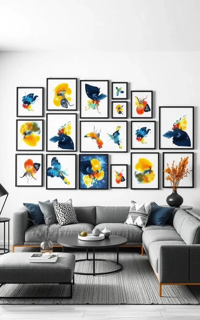 The Floating Illusion - Elevate your gallery wall with a floating effect. Use thin black frames suspended slightly away from the wall to create a sense of depth. Pair this technique with translucent or semi-transparent abstract prints to enhance the illusion, inviting viewers to explore the ethereal layers.