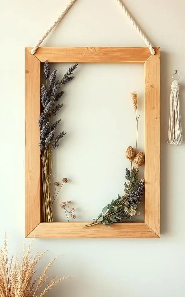 The Dried Flower Frame - Turn your macrame into a stunning picture frame! Create a geometric shape with your knots, then fill it with an artful arrangement of dried flowers. This eye-catching design serves as a focal point that captures attention and compliments your personal style.