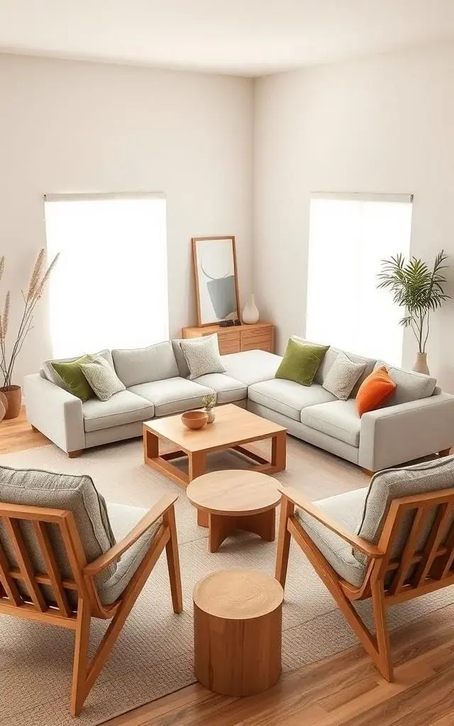 Functional Yet Aesthetic Furniture - Opt for low-profile furniture that promotes openness. A sleek Scandinavian sofa in a neutral fabric can be paired with handcrafted Japanese-style cushions. This blend offers both comfort and style, perfect for lounging or entertaining.