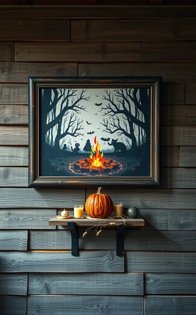 Creepy Cozy Campfire - Create an inviting campfire scene that captures the essence of autumn gatherings. Use stacked logs as seating and drape them in plaid blankets. Surround the fire pit with carved pumpkins, their flickering lights casting playful shadows. Add spooky marshmallow skewers for an element of fun and warmth, inviting friends and family to gather around the glow of your haunted hearth.