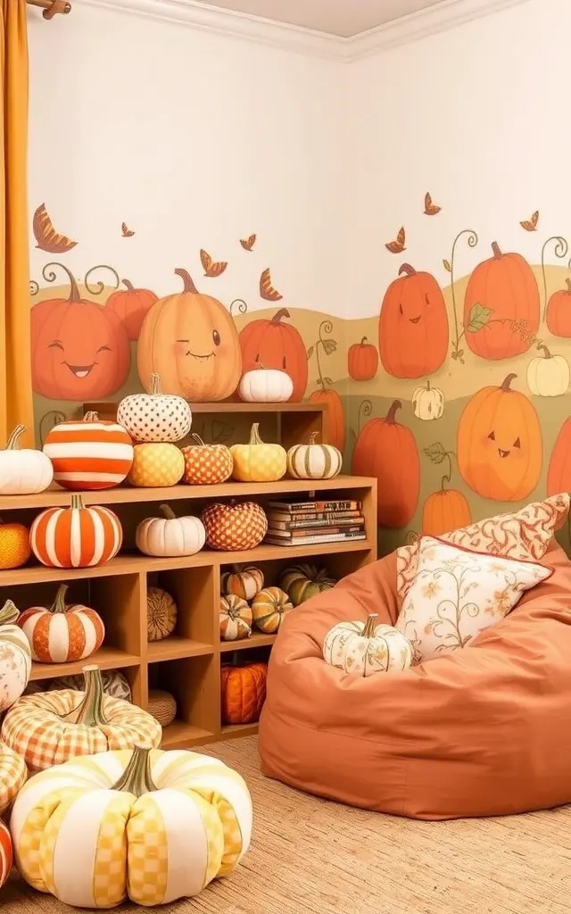 Pumpkin Palooza: Fabric Pumpkins Galore - Grab leftover fabric scraps and get sewing (or glueing!) to create an array of quirky, soft pumpkins in all shapes and sizes. These plush beauties can be scattered around the room, bringing a cozy, eclectic autumn vibe that whispers ‘welcome’ to all who enter.