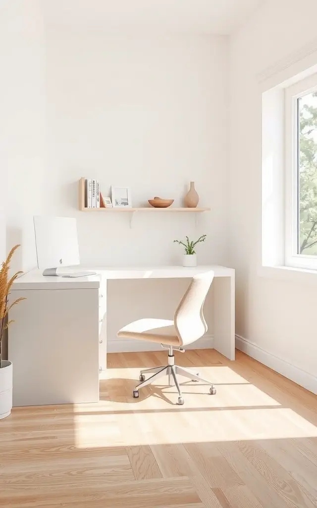 The Minimalist Sanctuary - Embrace simplicity with a minimalist sanctuary that emphasizes clean lines and uncluttered spaces. Opt for a monochrome palette, sleek furniture, and a few carefully curated decorative elements. This idea focuses on functionality without sacrificing style, allowing you to think clearly and work efficiently, making every moment spent in your office a joy.