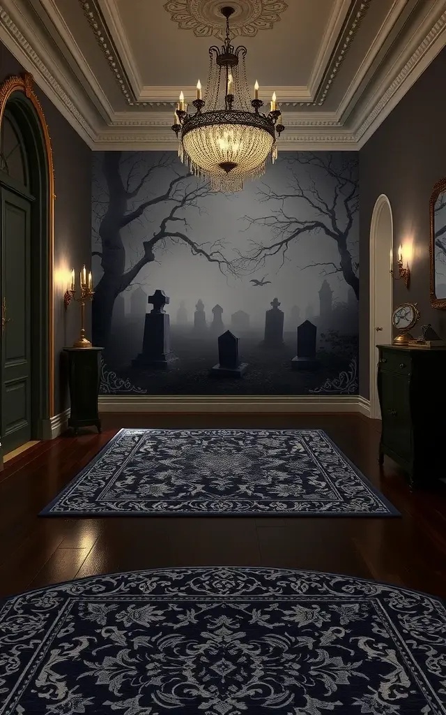 Phantom Pathway - Guide guests through your yard with a sophisticated pathway lined with ghostly lanterns. Use elegant white lanterns adorned with swirling patterns, and place them on either side of a gravel path. Integrate subtle pumpkin accents for a touch of traditional Halloween warmth.