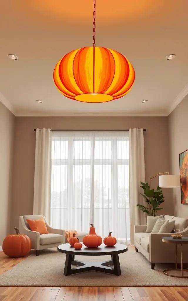 Pumpkin Patch Pendant - Hang small, uncarved pumpkins from a woven basket or macramé plant hanger. Add a light bulb in the center, and you’ll have a rustic pendant light that redefines ‘homey’—equal parts quirky and chic.