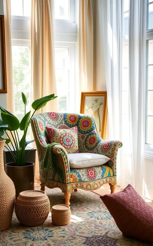 Bohemian Dream: The Mosaic Accent Chair - Infuse your home with a burst of creativity through a hand-painted accent chair featuring intricate mosaic patterns. This vibrant piece serves as a canvas for self-expression, inviting you to sit back and soak in the artistic energy it radiates. The eclectic colors inspire free-spirited moments, making it an ideal companion for your favorite book or a cozy chat with friends.