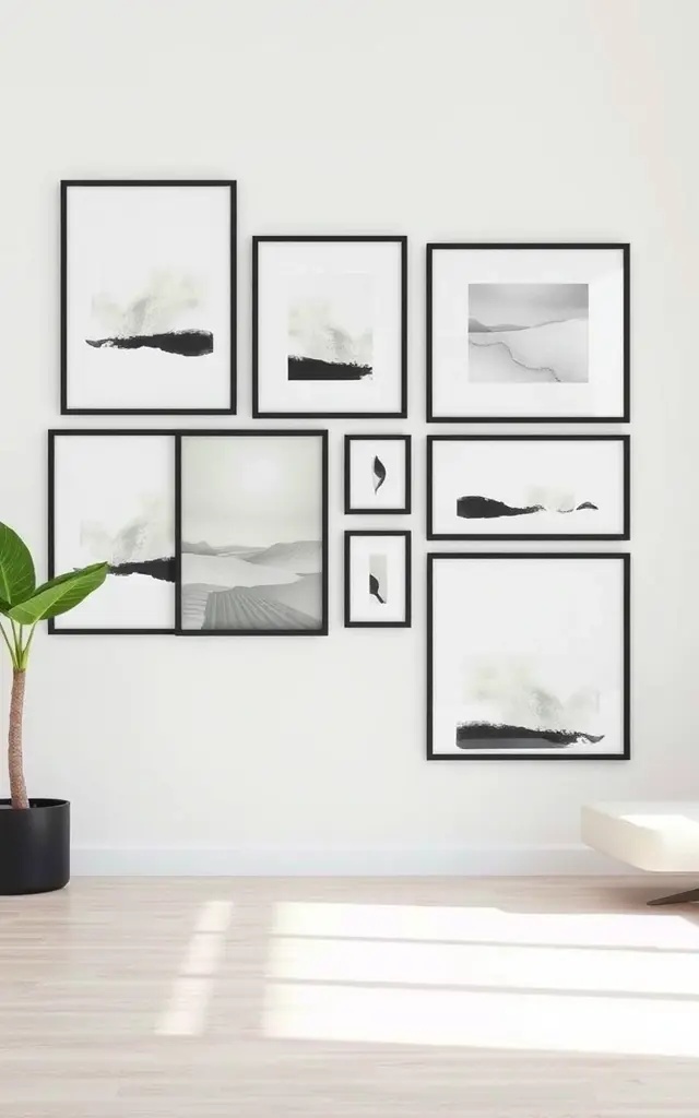 The Minimalist's Layering - Embrace the art of layering with a minimalist approach. Use black frames to layer smaller abstract prints on top of larger ones, playing with scale and depth. This technique not only adds dimension but also creates a sophisticated and approachable vibe, perfect for modern living spaces.