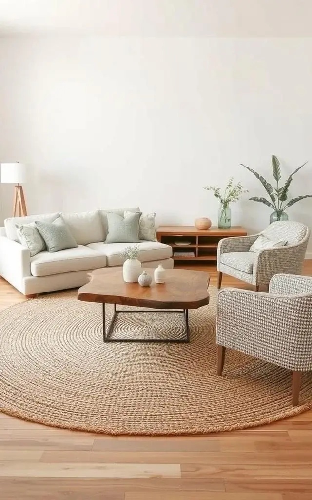 Textural Harmony - Layer different textures to create a warm, inviting atmosphere without clutter. Consider combining soft throws, sleek leather, and natural wood elements. This thoughtful approach not only adds visual interest but also enhances the comfort and warmth of your minimalist living room, making it a space you’ll love to unwind in.
