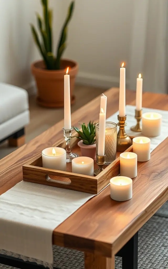 The Cozy Candlelight - Add a few candles in varying heights to create a flickering glow that invites relaxation. The gentle dance of candlelight transforms the atmosphere, wrapping the space in a warm embrace that feels both intimate and inviting.