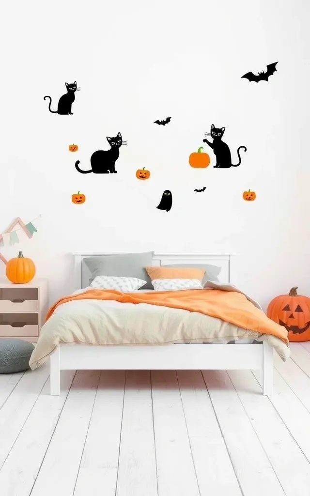 Minimalist Seasonal Switch-Up - Challenge the seasonal decor stereotype by incorporating bats, ghosts, and stars into a minimalist aesthetic. Opt for a monochrome palette and use strategically placed stickers as unexpected pops of intrigue that seamlessly integrate with your year-round decor.