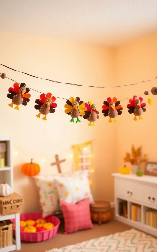 Gobble Gobble Garland: A Festive Touch - Using paper plates, paint, and twine, let the kids create a playful garland of turkey heads to drape across their room. This charming decor piece adds an unexpected pop of whimsy and is a delightful reminder of holiday cheer without taking itself too seriously.