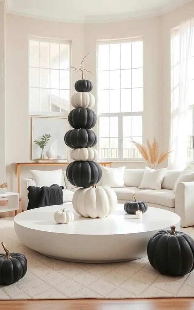 Ethereal Enchantment - Drape your dining table with a dramatic black cloth and place a stack of white pumpkins at the center, accented by golden cutlery and crystal glassware. This striking ensemble transforms everyday meals into enchanting feasts, where every bite is savored surrounded by a sense of magic and celebration.