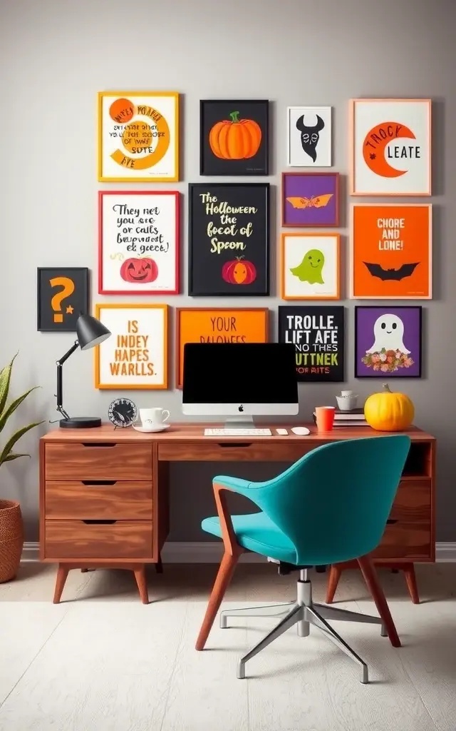 The Color Pop - Choose a vibrant color palette that screams Halloween without relying on traditional orange and black. Think teal, purple, and gold for a fresh look. Use printable art and standard frames to keep the cost low, while still making a statement.