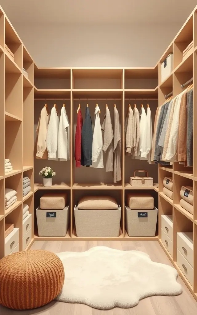 The Cozy Capsule - Create a capsule wardrobe with a focus on versatility. Select hangers in a sleek, dark finish to give a polished look, paired with fabric bins in deep, muted tones. This design not only maintains organization but also allows for a cohesive wardrobe that feels curated and intentional, perfect for the modern minimalist.