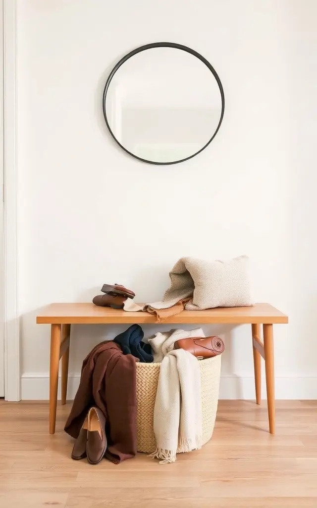 Sophisticated Simplicity - Select a tailored bench in a neutral tone paired with elegant fabric baskets. This timeless design approach offers understated sophistication, allowing your entryway to serve as a serene transition between the outside world and your home’s tranquil interior.
