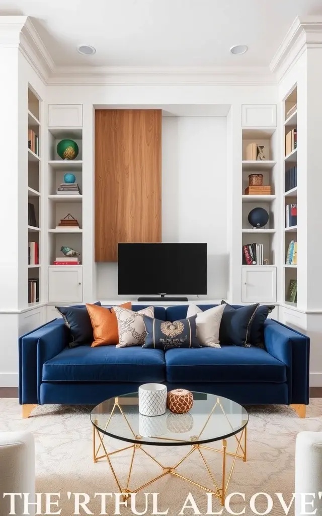 The Artful Alcove - Create a harmonious nook within your walls where tech meets tranquility. Design a shelf that cradles your devices amidst curated art pieces and greenery, allowing the eye to drift away from wires and screens, fostering a serene atmosphere.