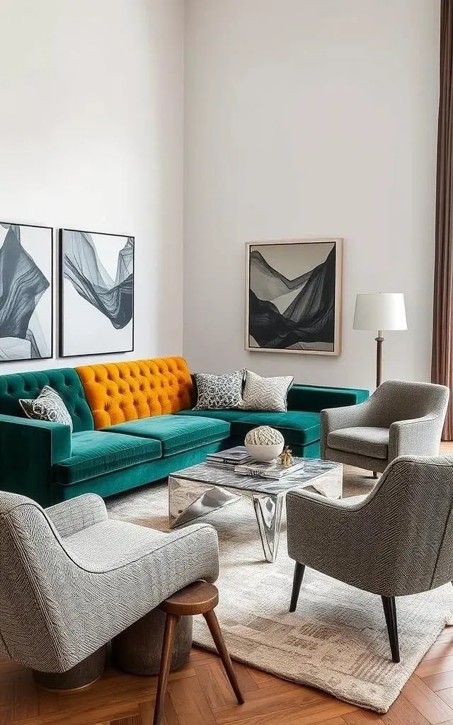 Textured Dissonance - Let’s get tactile! Combine leather with tweed, mixing a sleek black leather loveseat with a chunky, handwoven tweed armchair. The contrast between sleek and rustic adds depth while keeping it effortlessly cool—perfect for those who live for the thrill of fabric contrasts.