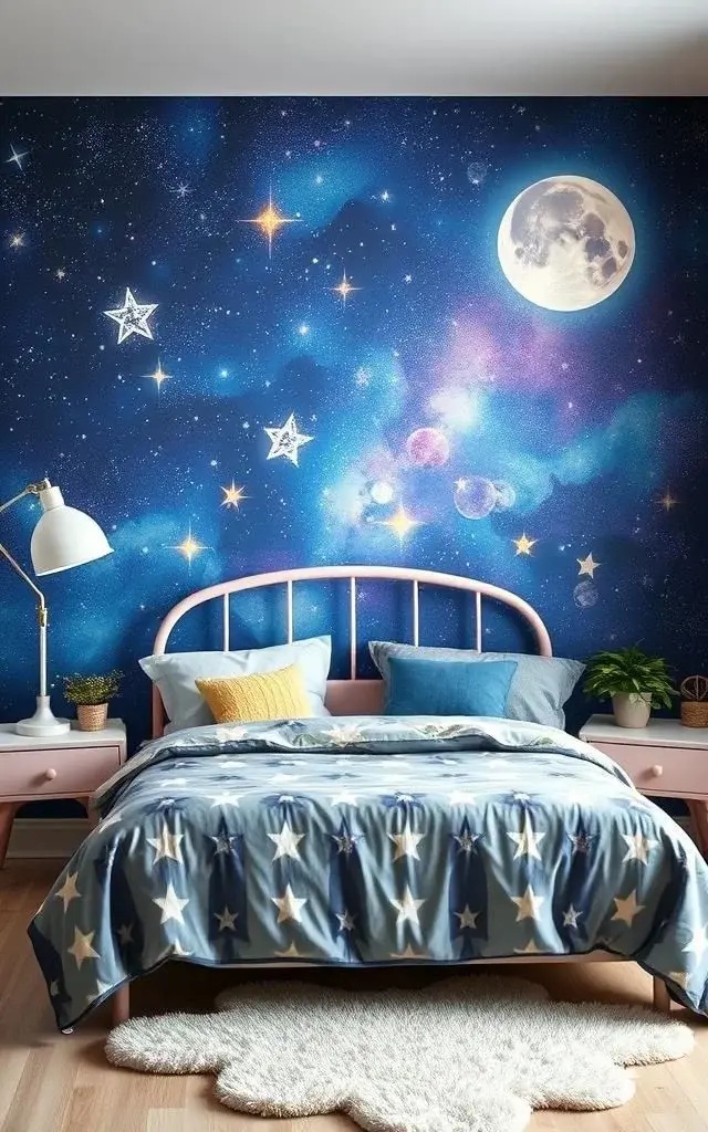 Celestial Dreams - Capture the magic of the night sky with a mural that features swirling galaxies, sparkling stars, and whimsical constellations. This celestial wonderland can turn any space into a dreamy retreat, encouraging stargazing even in the coziest corners of your home.