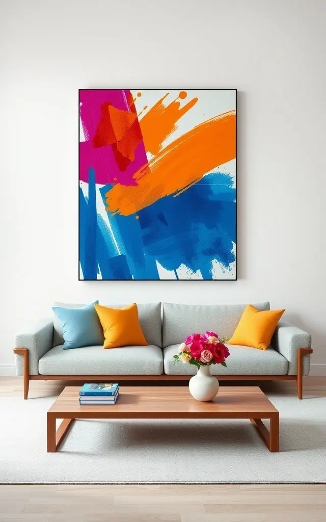 The Bold Brush: A Splash of Color - Opt for an oversized abstract piece bursting with vibrant hues. Position it on a neutral wall to allow the colors to pop, inviting energy into the room. Complement this with monochromatic accessories to maintain a balanced yet dynamic environment.