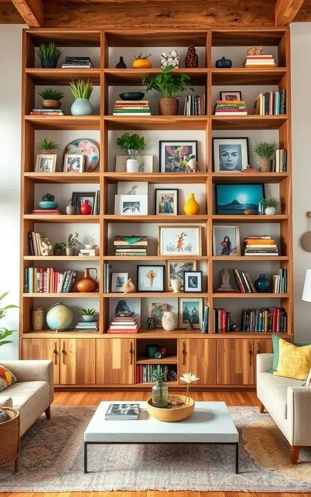 Clustered Chaos - Break the mold with an eye-catching cluster arrangement. Group similar items — think vases, candles, or quirky collectibles — together in an organic way. Let them spill over each other and play with balance by integrating unexpected heights and textures for a delightful visual feast.