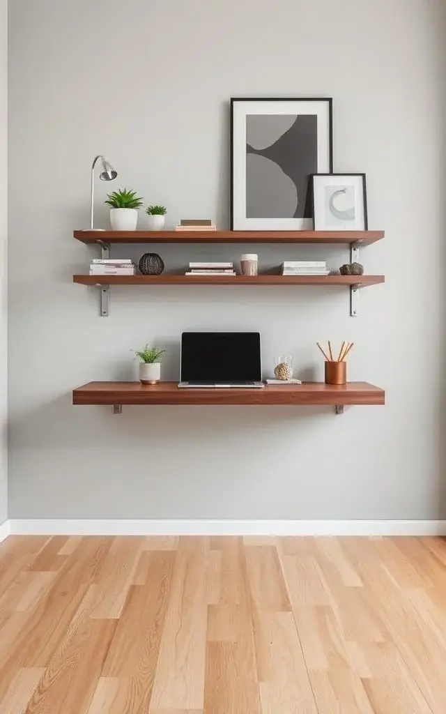 Floating Files - Embrace the elegance of levity with floating desks and storage solutions that showcase minimalism. Integrate hidden compartments for tech accessories beneath sleek surfaces, maintaining an uninterrupted aesthetic that invites productivity without visual clutter.