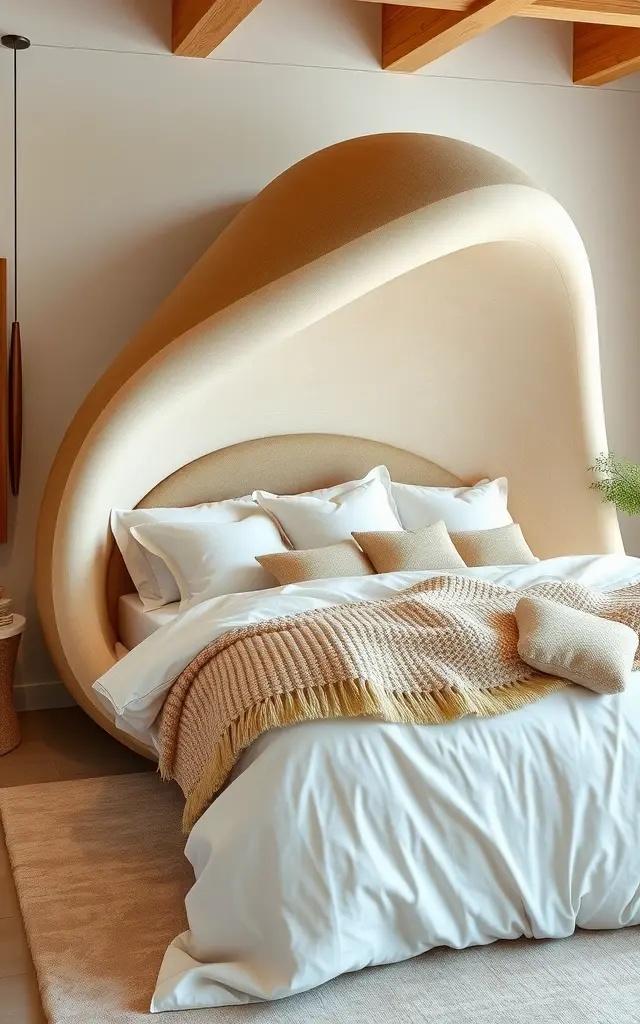 The Celestial Nest Bed - Embrace the tranquility of sleep with a bed that resembles a cosmic cocoon. With its layered design and plush textures, it creates a serene retreat from the chaos of daily life. Accented with ambient lighting, this piece transforms your bedroom into a dreamy sanctuary worthy of rest and reflection.