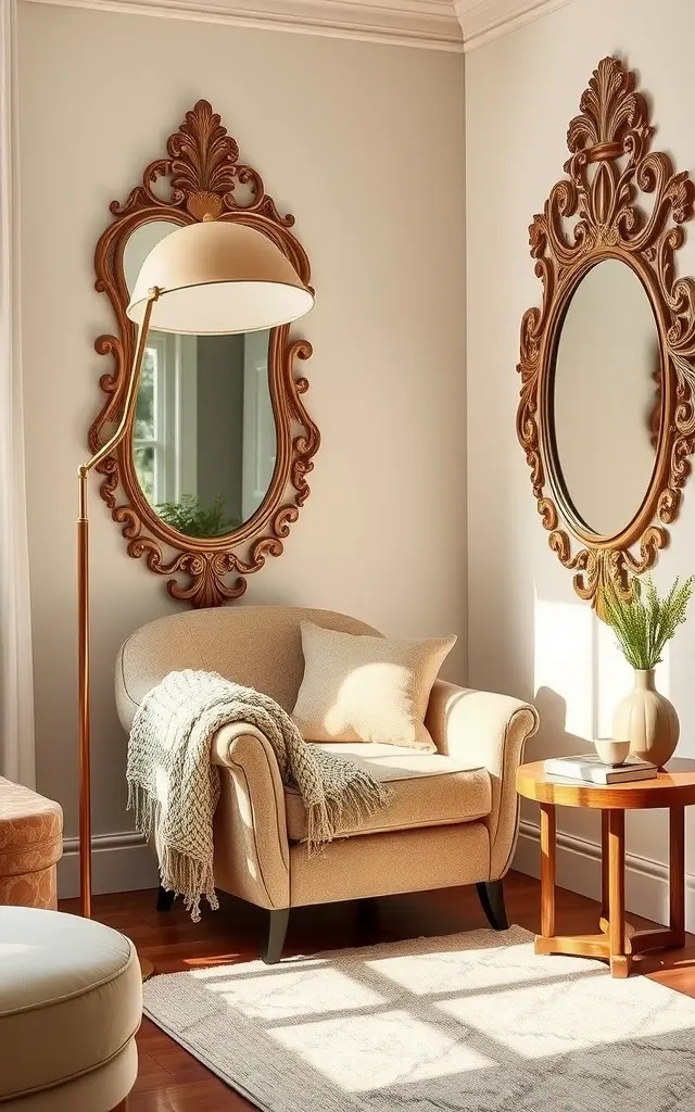 Cozy Reading Nook - Create a serene escape with a carved mirror in your reading nook. Select a piece with soft curves that mimics the contours of your favorite chair or bookshelf. Not only will it reflect the tranquility of the space, but it also adds a layer of texture that invites you to curl up with a good book and a cup of tea.