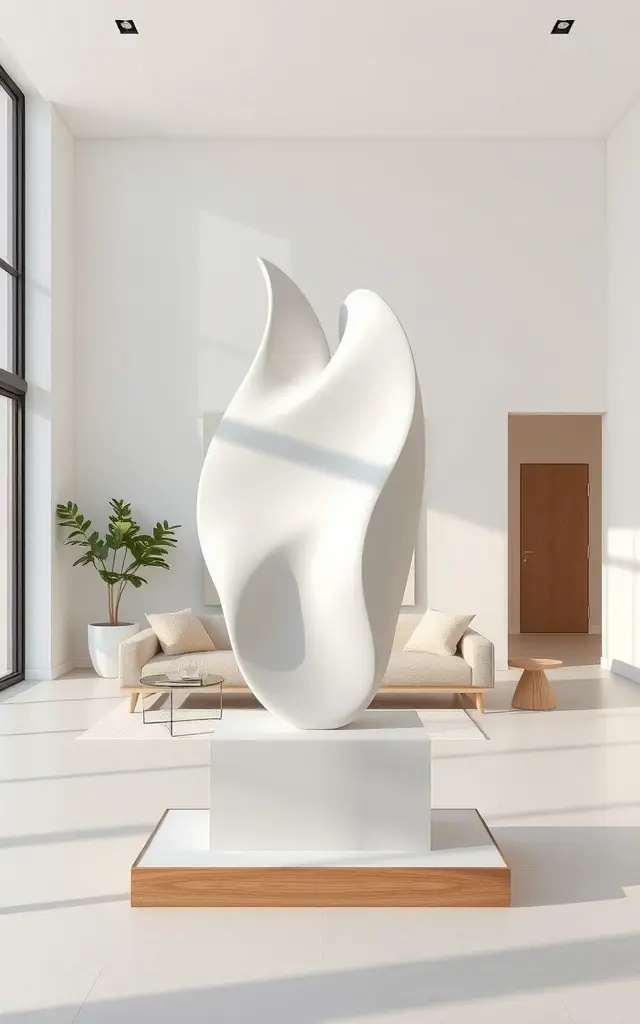 Sculptural Serenity: Three-Dimensional Wonders - Select a sculptural art piece that draws the eye and adds texture. Place it on a pedestal or a shelf, ensuring it catches the light from various angles. This tactile element invites interaction and showcases the elegance of form alongside function.