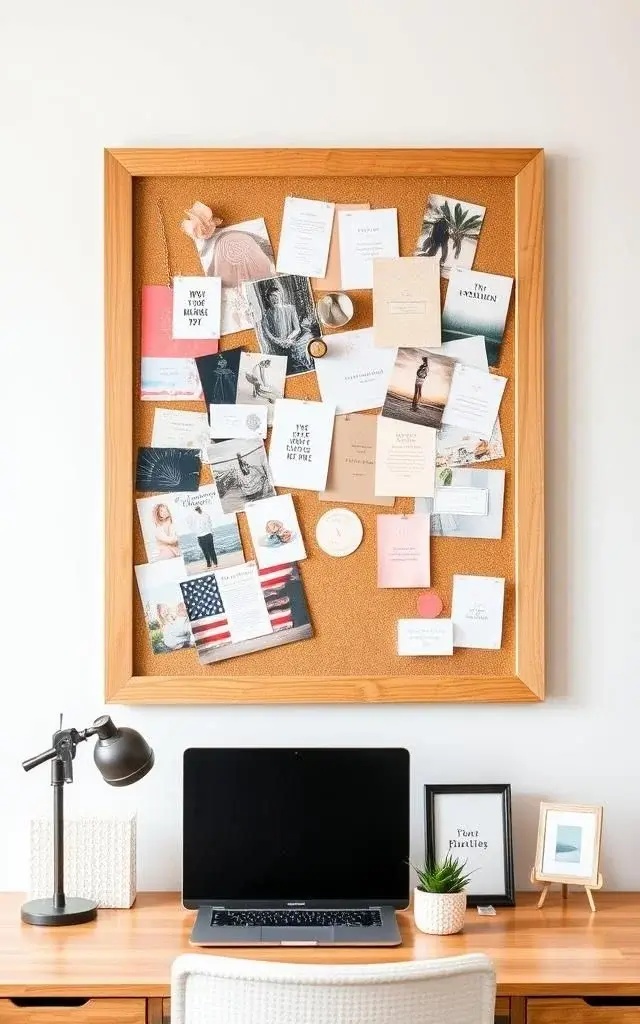 Curated Inspiration Board - Create a curated inspiration board that combines art, quotes, and personal mementos. This is more than just a bulletin board; it’s a reflection of your aspirations and values. Use elegant frames and uniform mounting styles to keep it sophisticated, allowing your ideas and ambitions to remain front and center.