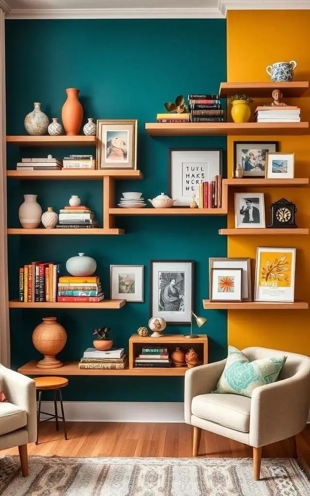 Eclectic Corner - Reimagine the corner shelf as an eclectic gallery of your life. Mix framed photos, quirky trinkets, and your favorite novels. Embrace the unexpected! A vintage clock, a succulent, and a modern sculpture can coexist beautifully if you curate them with intention, creating a cozy narrative of who you are.