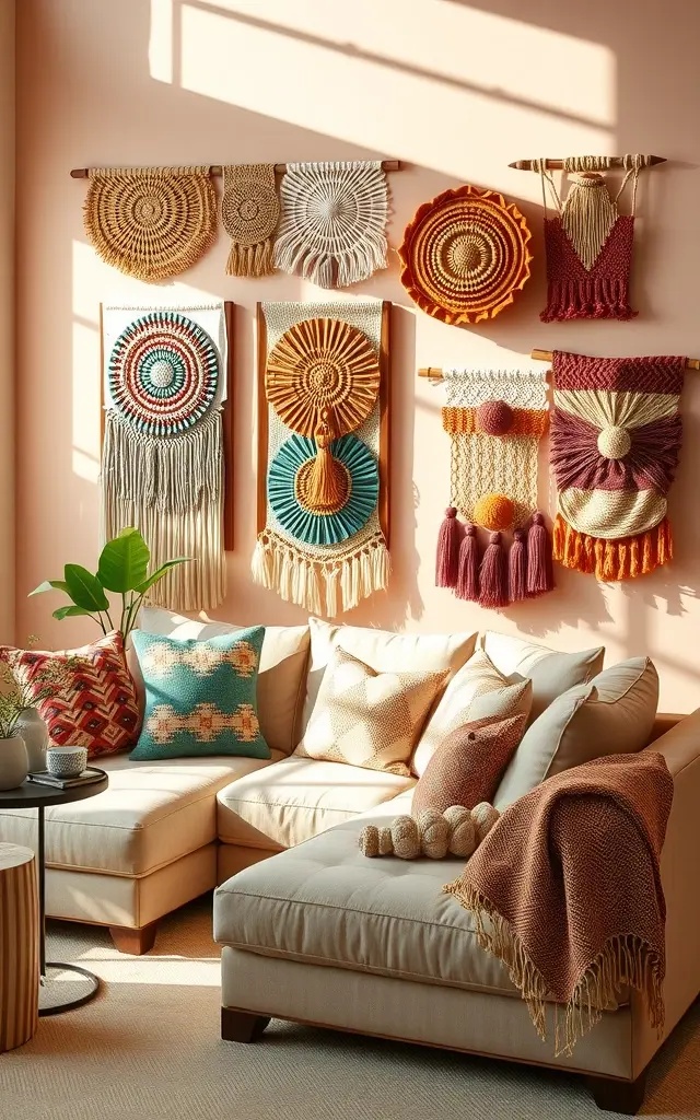 Bohemian Harmony - Let the free-spirited energy of bohemian design flow through your home with vibrant fiber art panels. Layer panels in a mix of colors and patterns, reflecting your personality and travels. Place them above a collection of mismatched cushions on a low coffee table. This eclectic arrangement invites spontaneity and warmth, making your living room a gathering place for laughter and connection.