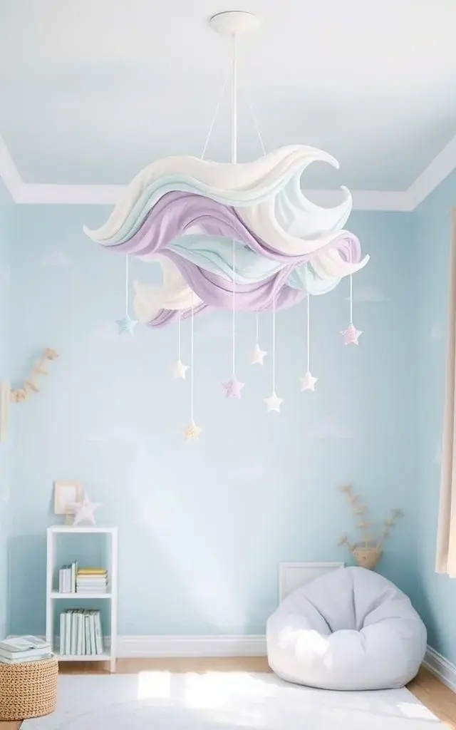 Waves of Serenity - Inspired by the ocean's gentle waves, this mobile features flowing strands of fabric that mimic the rhythm of water. Perfect for a bathroom or spa-like retreat, it creates a tranquil atmosphere reminiscent of coastal escapes.