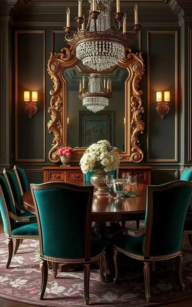 Dining Room Drama - Infuse your dining area with sophistication by placing a large, intricately carved mirror on one wall. This not only amplifies natural light, making your dinners feel more intimate and lively, but the craftsmanship adds an element of conversation. Pair it with rich textiles and warm lighting for an unforgettable dining experience.
