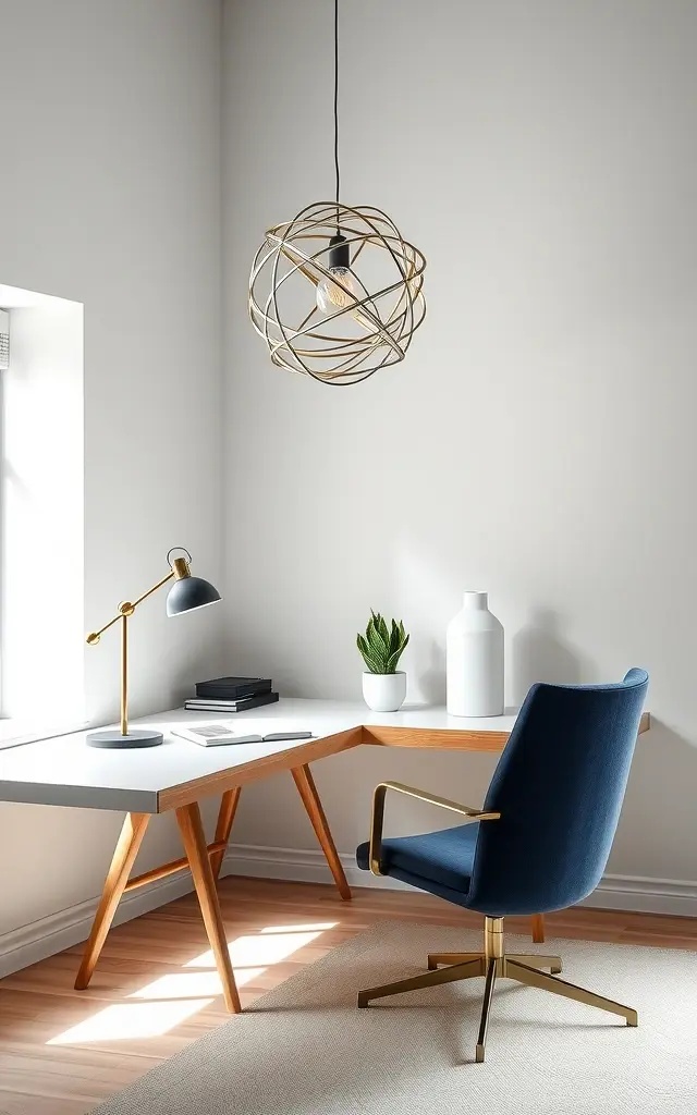 Sculptural Lighting Fixtures - Lighting plays a vital role in setting the atmosphere of your workspace. Opt for sculptural lighting fixtures that act as both functional and artistic elements. From a striking pendant lamp to an intriguing table lamp with organic shapes, these accents illuminate your area while sparking conversation and creativity.