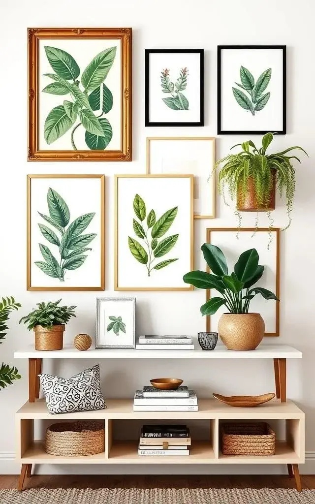 Botanical Balance - Let nature take center stage! Incorporate hanging plants or cascading vines that spill over one side of the shelf. Pair them with earthy pots and a few carefully chosen books. The organic shapes combined with structured items create a stunning asymmetrical harmony that breathes life into your space.